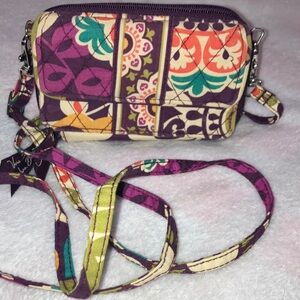 Vera Bradley plum crazy Floral double zip compact Crossbody wallet